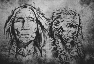 Amerikan Kızılderili büyükleri dövme kroki