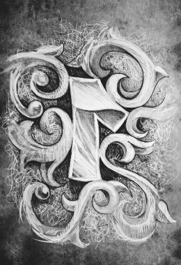 bir numara el yapımı dövme illüstrasyon