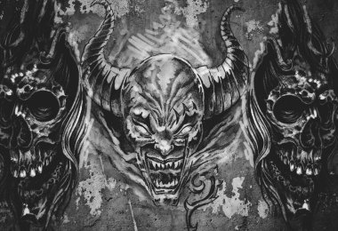 3 şeytanlar illüstrasyon dövme