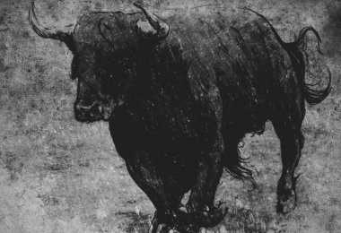 bull running on vintage paper, clipart