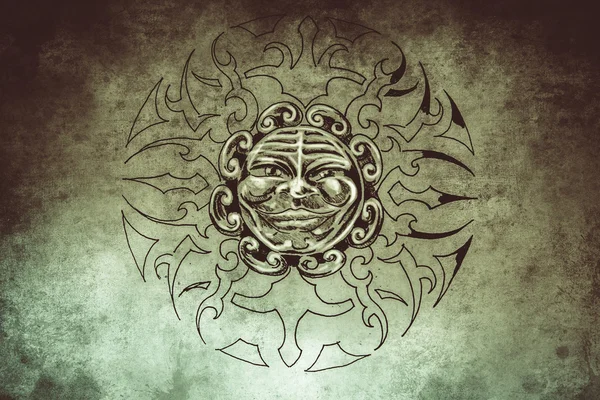 Tattoo zon gezicht illustratie — Stockfoto