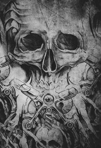 Tattoo design with skull on vintage paper — Stock Photo, Image