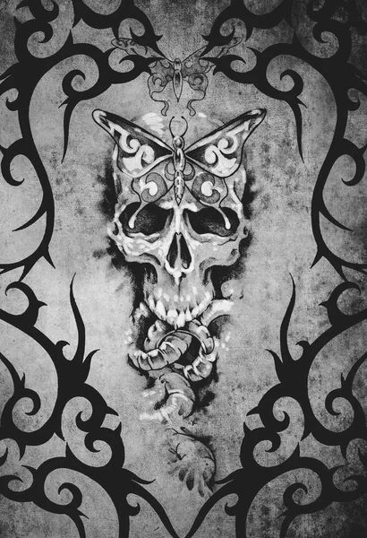 Morte decorata con forme tribali tatuaggio illustrazione — Foto Stock