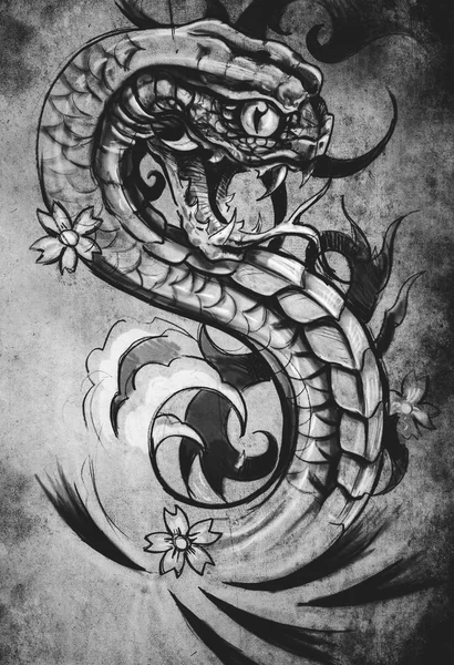 Ilustración de tatuaje serpiente — Foto de Stock