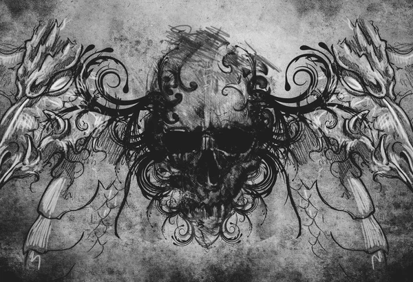 Skull and dragons tattoo illustration — Stock Photo, Image