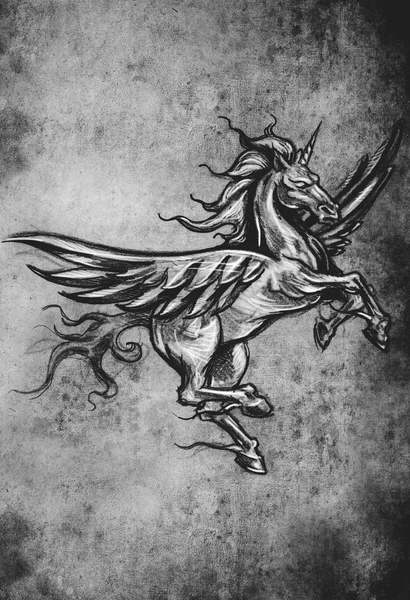 Tatuaje unicornio boceto tatuaje ilustración —  Fotos de Stock