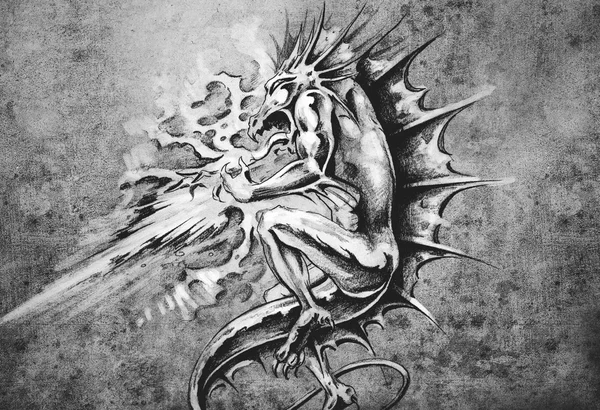 Illustration de tatouage brûlant dragon — Photo