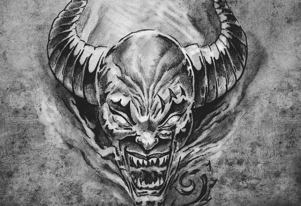 Diable avec de grandes cornes tatouage illustration — Photo