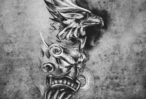 Gargoyle och totem tatuering illustration — Stockfoto