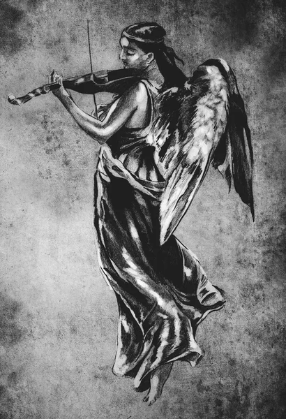 Άγγελος μουσική με βιολί τατουάζ εικονογράφηση — Φωτογραφία Αρχείου