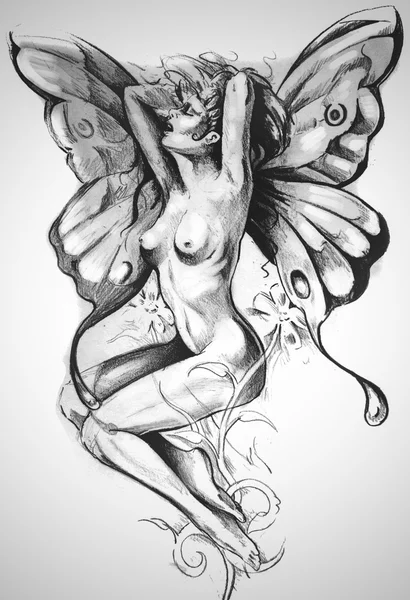 Nude fairy tattoo illustration — Stock Photo, Image