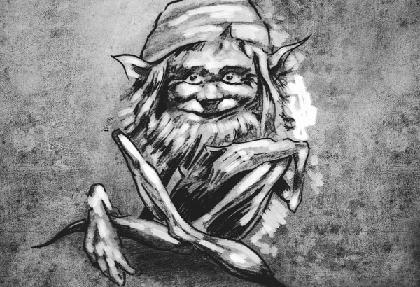 Funny sitting gnome tattoo illustration — Stock Photo, Image