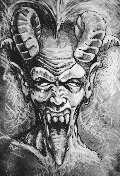 Diablo cabeza gótico tatuaje ilustración — Foto de Stock