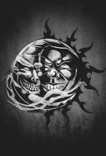 Słońce i księżyc ilustracja tatuaż — Zdjęcie stockowe