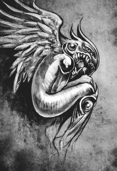 Cielo ángel con alas tatuaje ilustración — Foto de Stock