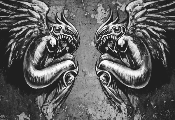 Dois anjos tatuagem ilustração — Fotografia de Stock