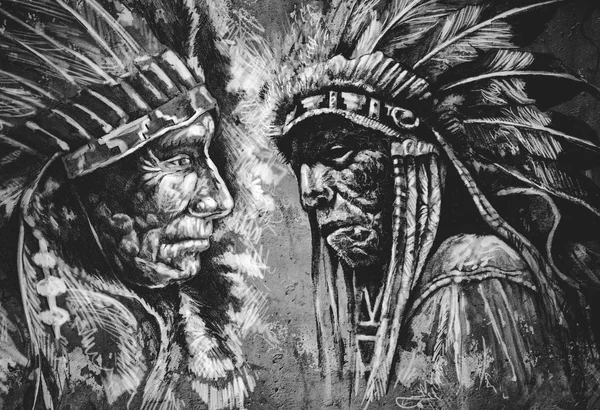 Nativo americano cabeza india tatuaje ilustración —  Fotos de Stock