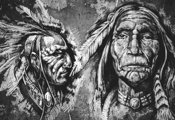 Американская иллюстрация татуировки головы индейца — стоковое фото