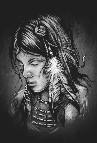 American indian woman tattoo illustraion — Stock Photo, Image