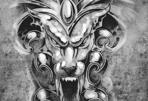 Gargoyle djävulen mask på vintage papper, hand — Stockfoto