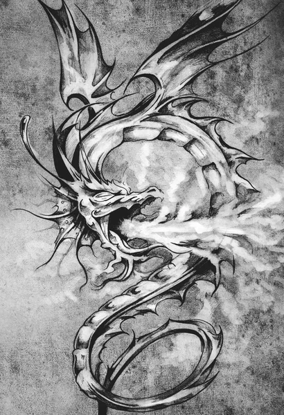 Stylový drak ilustrace na vinobraní pa — Stock fotografie