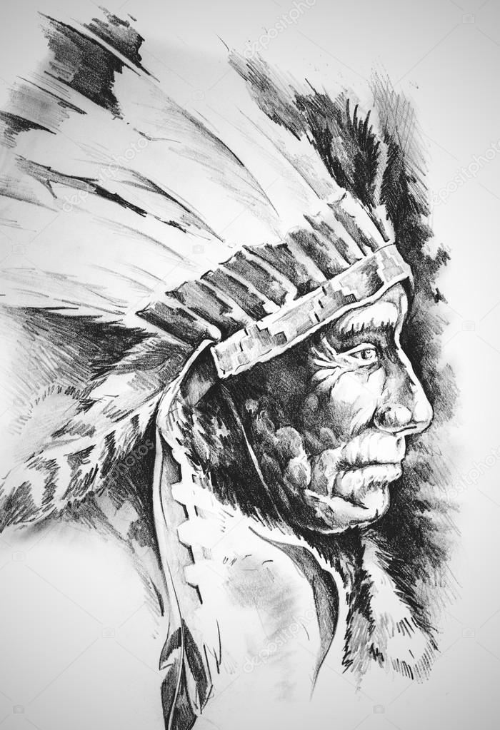 native american indian head tattoo illustration