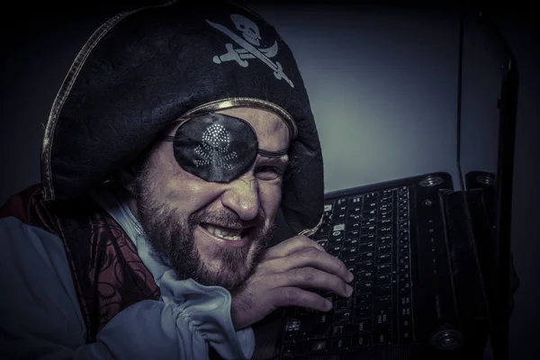 Computer security with hacker pirate — Stock Photo, Image