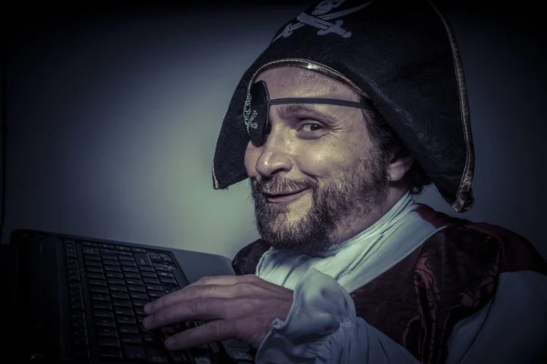Computer security with hacker pirate — Stock Photo, Image