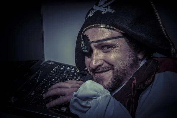 Computer security with hacker pirate — Stock Photo, Image