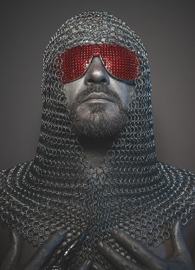 medieval executioner in mesh iron rings on the head clipart