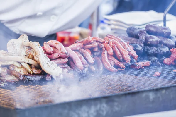 Barbecue with sausages and lamb — Stock Photo, Image