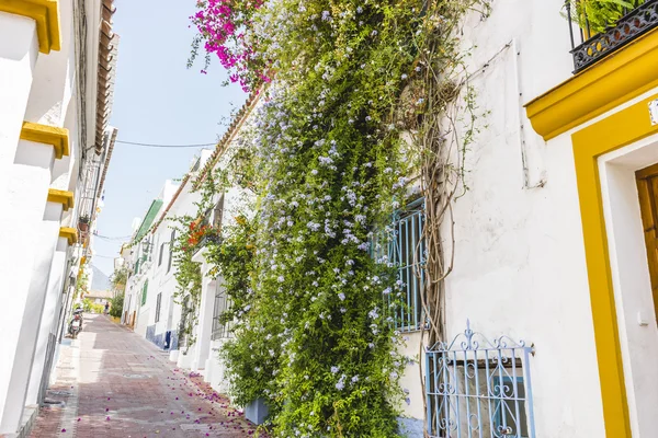 NÃO há ruas e varandas típicas da Andaluzia com flores em Marbell — Fotografia de Stock