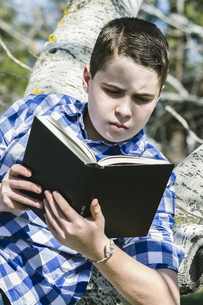 Jongen die een boek leest — Stockfoto