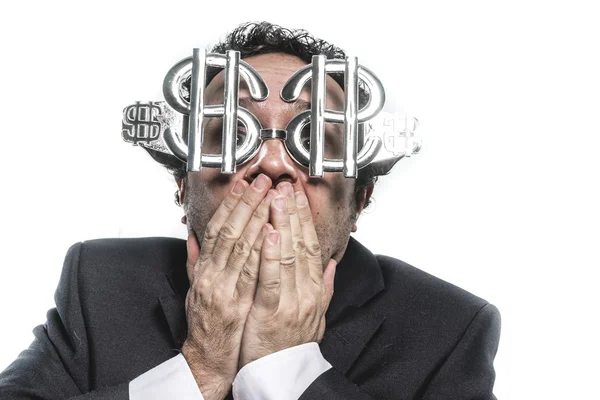 Businessman with dollar glasses — Stock Photo, Image