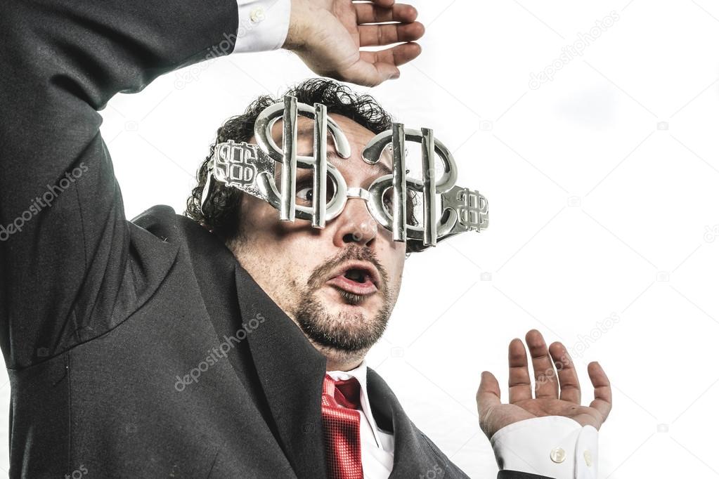 businessman with dollar glasses