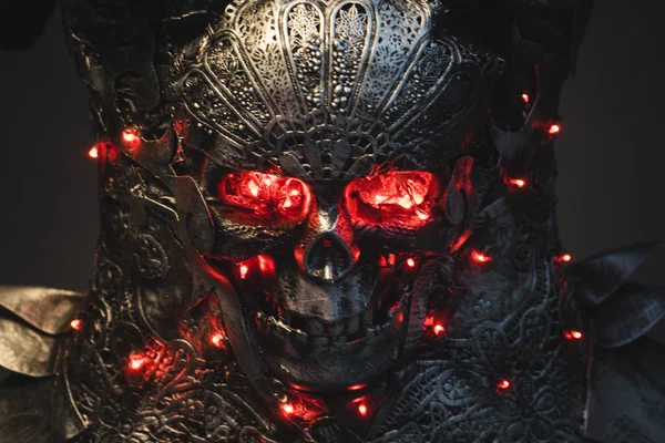 Silver armor skull with red eyes and led lights — Stock Photo, Image