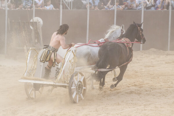 Сила, римские колесницы на цирковой арене, сражающиеся воины и
