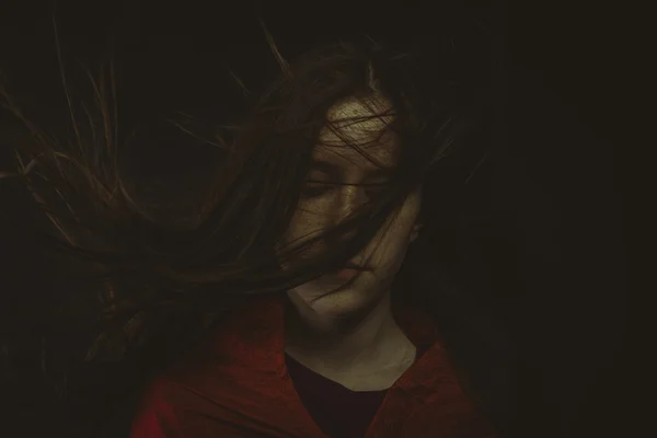 Girl with long hair flying — Stock Photo, Image