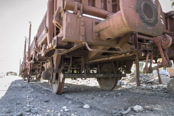 Comboio de mercadorias velho, detalhes de máquinas de metal — Fotografia de Stock