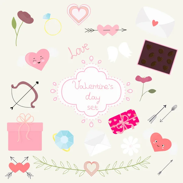 Vector Valentine Day Set Design Elements Arrows Hearts Flowers Rings — Stock Vector