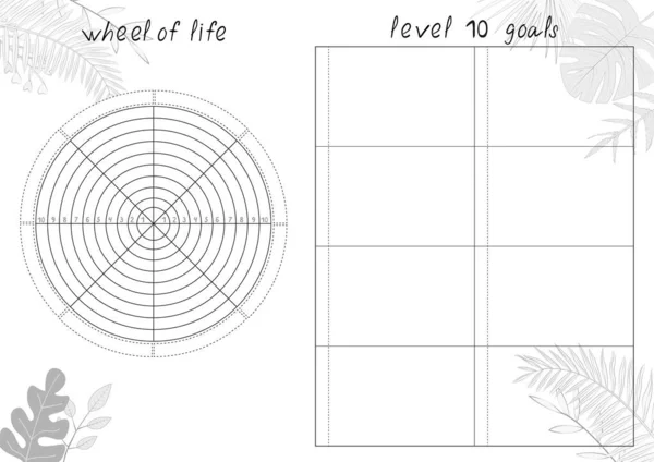 Vektorillustration Der Tropischen Blätter Und Des Lebensrades Diagramm Mit Leeren — Stockvektor