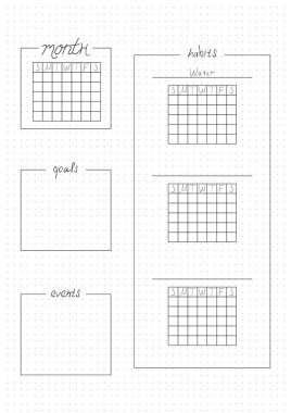 Yazdırılabilir A4 kağıt sayfası, ay için kurşun günlük sayfası planlayıcı boş ve yerine getirilmiş alışkanlıkları doldurmak için. Alışkanlık takip cihazı için minimalist planlayıcı, günlük planlama şablonu, defter için boş.