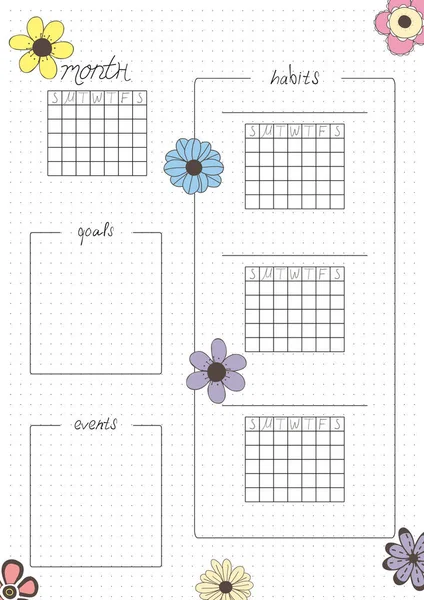 Feuille Papier Imprimable Page Journal Puces Avec Fleurs Dessinées Main — Image vectorielle