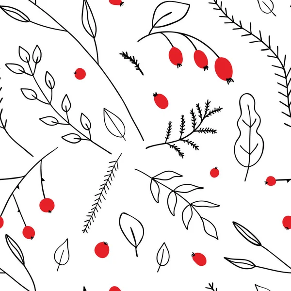 Modèle Vectoriel Sans Couture Avec Des Brindilles Des Baies Rouges — Image vectorielle