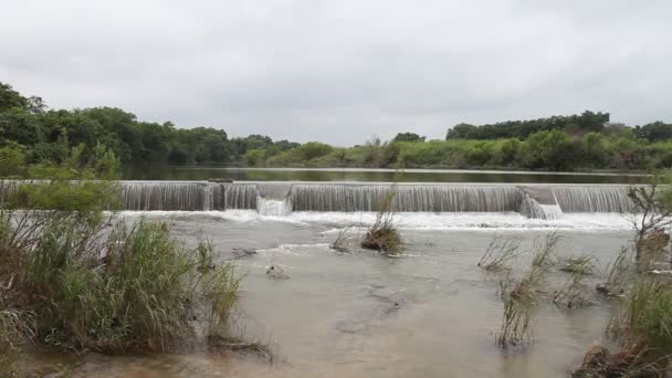 Rio Pedernales fluindo sobre uma barragem . — Vídeo de Stock