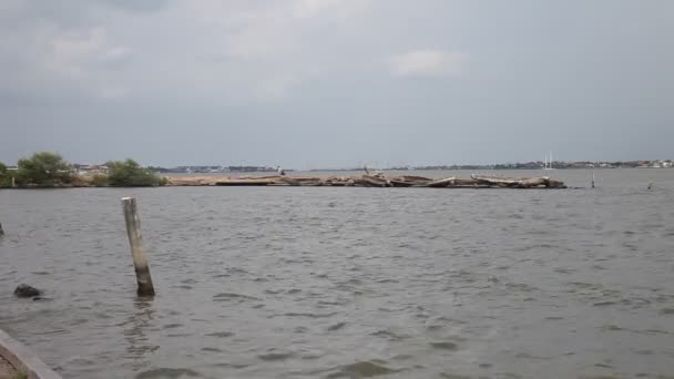 Les gens qui pêchent sur les rochers dans Clear Lake Park à Clear Lake City Texas . — Video