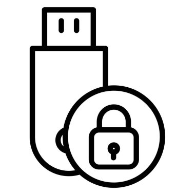 Pendrive web simgesini basit vektör illüstrasyonunu kilitle