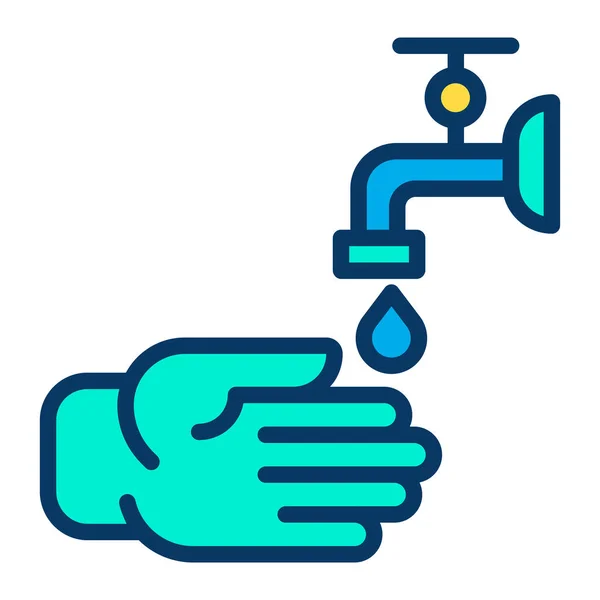 Symbolvektor Für Wasserhähne Hand Hält Wasserhahn Zeichen Isolierte Kontursymboldarstellung — Stockvektor