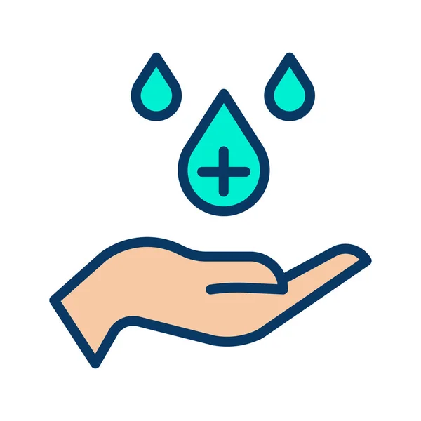 Hand Houden Waterdruppel Pictogram Vector Bloeddonatie Teken Geïsoleerde Contoursymbool Illustratie — Stockvector