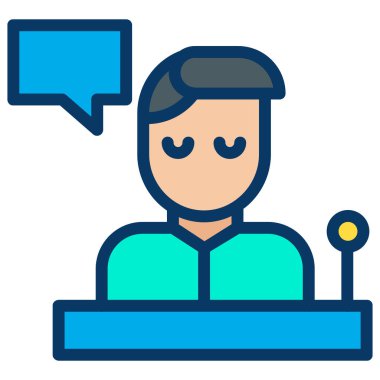 Web simgesi ile konuşan adam basit vektör illüstrasyonu